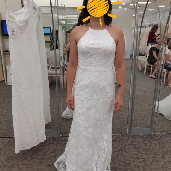 Sequin Leaf-Appliqued High Neck Sheath Gown - Picture 6 of 9